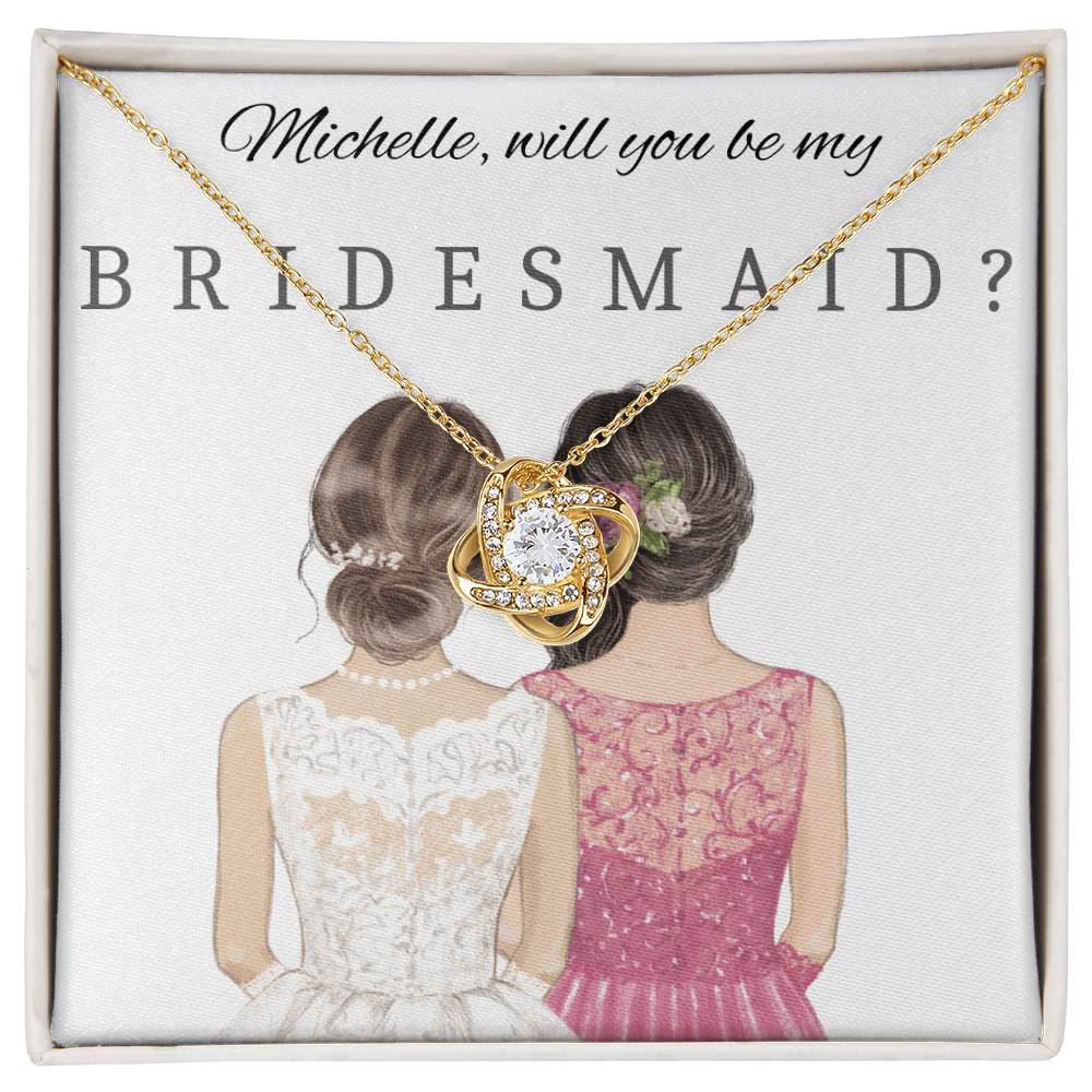 Will You Be My Bridesmaid Necklace Love Knot Gift White & Yellow Gold Options