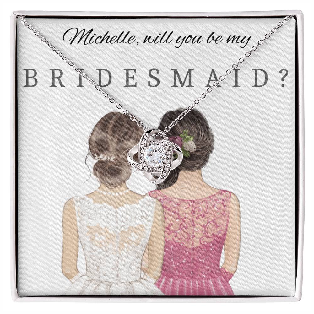 Will You Be My Bridesmaid Necklace Love Knot Gift White & Yellow Gold Options