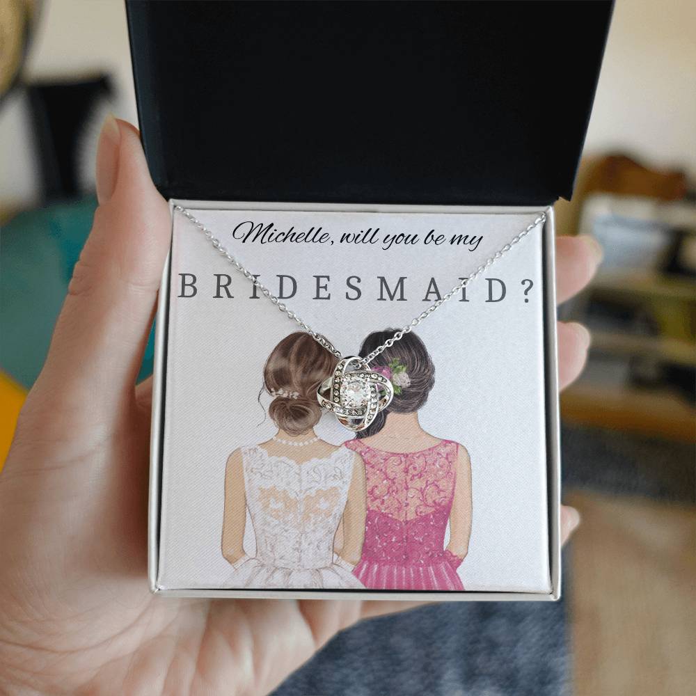 Will You Be My Bridesmaid Necklace Love Knot Gift White & Yellow Gold Options