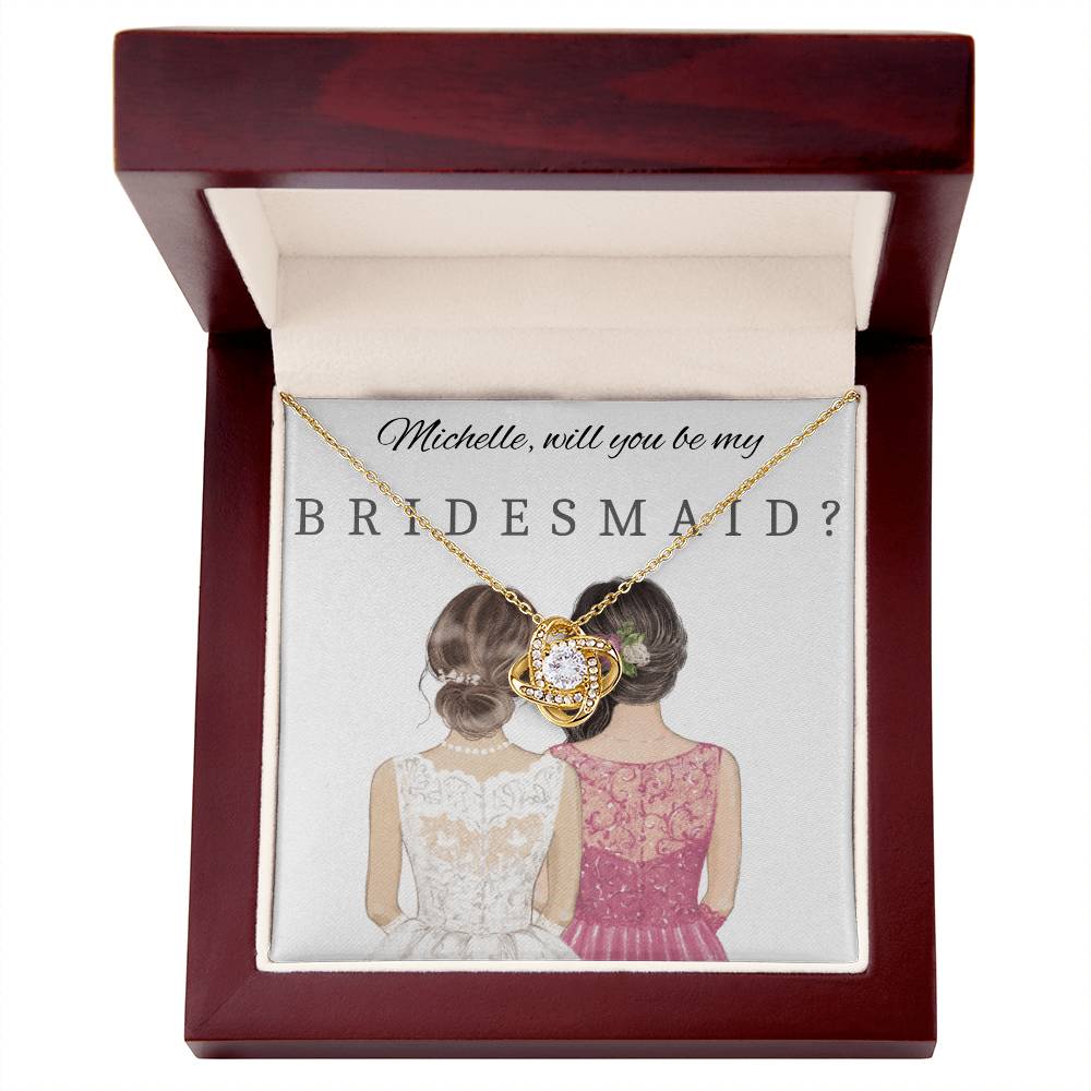 Will You Be My Bridesmaid Necklace Love Knot Gift White & Yellow Gold Options