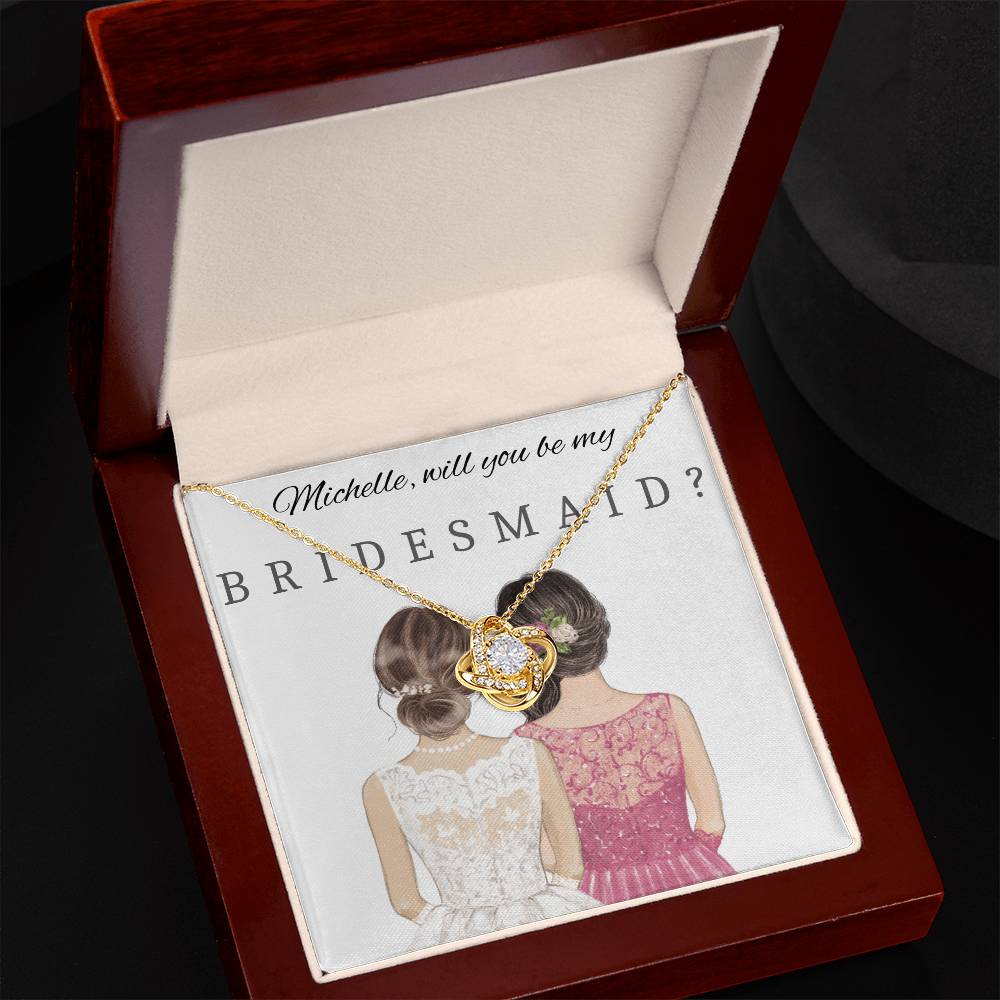 Will You Be My Bridesmaid Necklace Love Knot Gift White & Yellow Gold Options