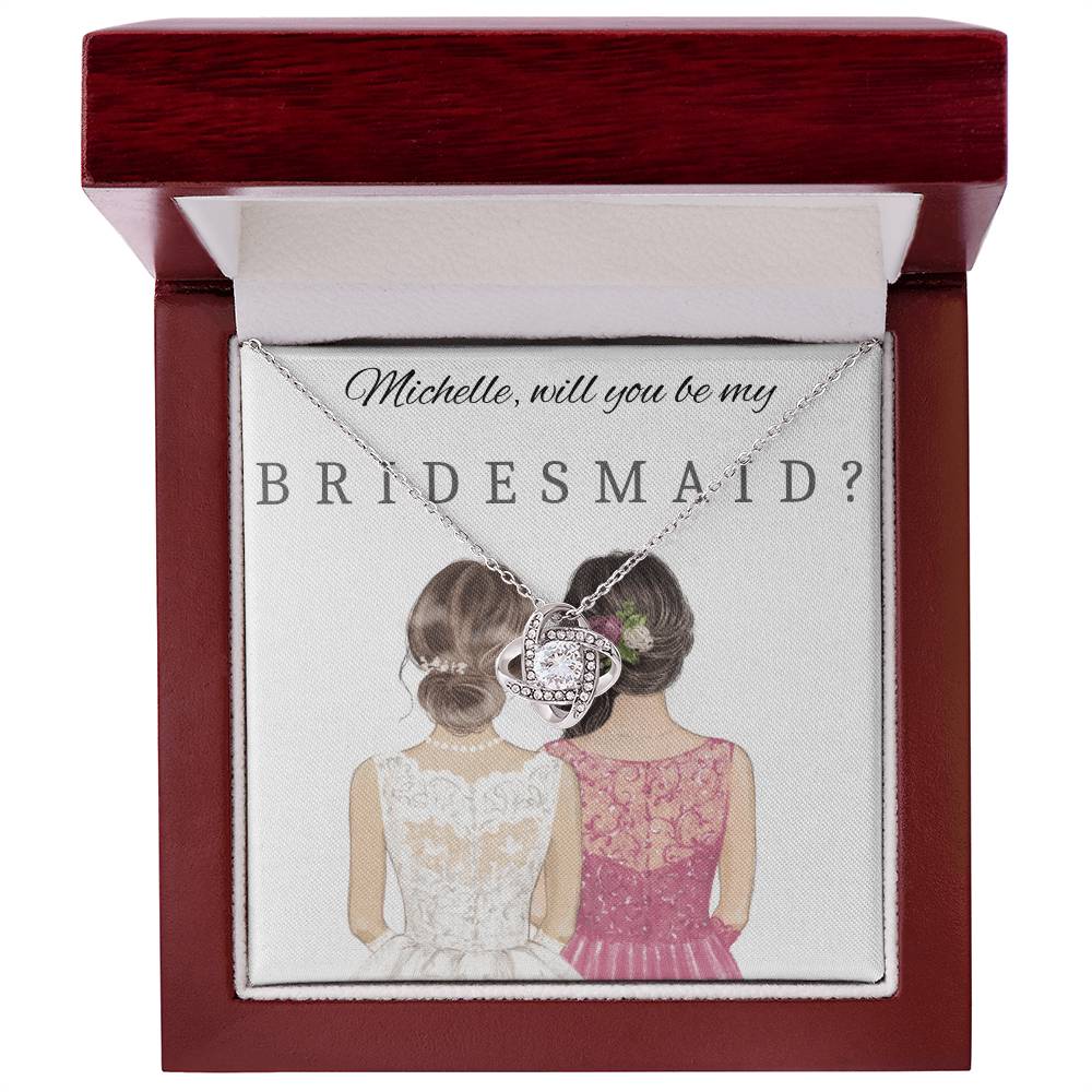 Will You Be My Bridesmaid Necklace Love Knot Gift White & Yellow Gold Options